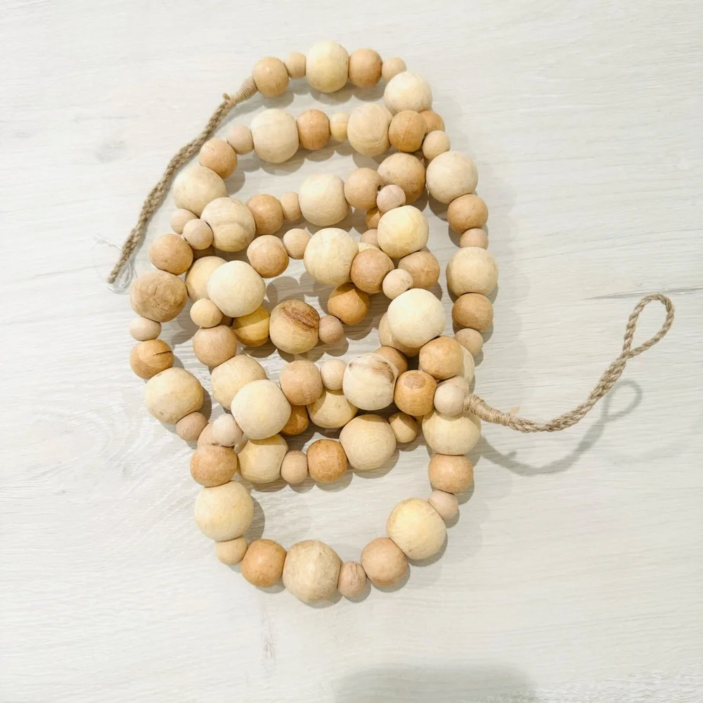 BOHO Natural Unfinished Wood Beaded 6ft Garland with Tassels